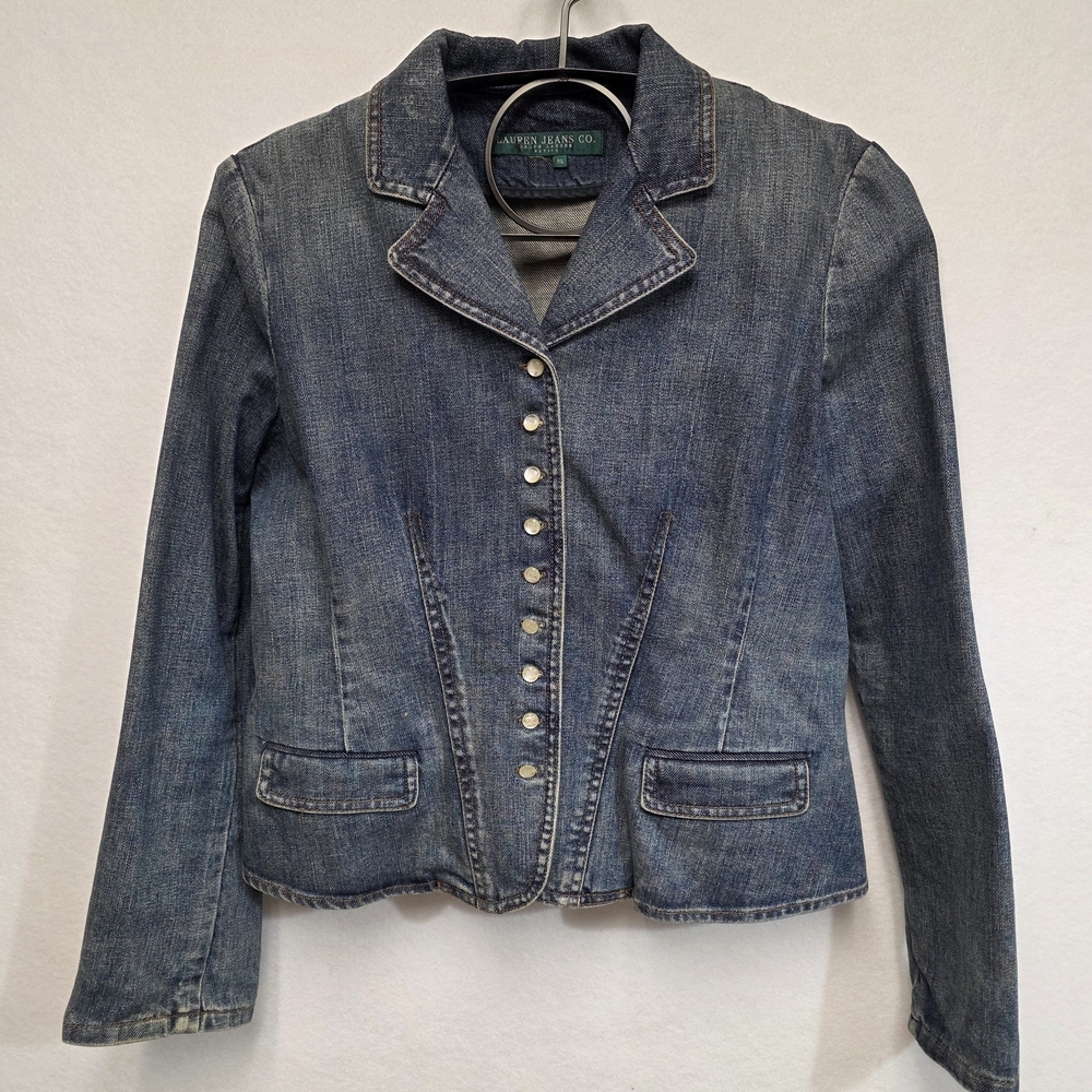 Vintage Lauren Jean Company Womens Size Petite Large Cropped Denim Jacket